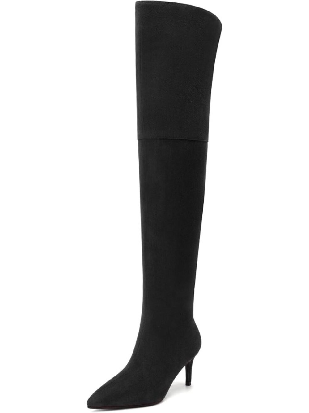 Women's Black Suede Thigh High Boots Over the Knee Pointed Toe Pull On Wide Calf
